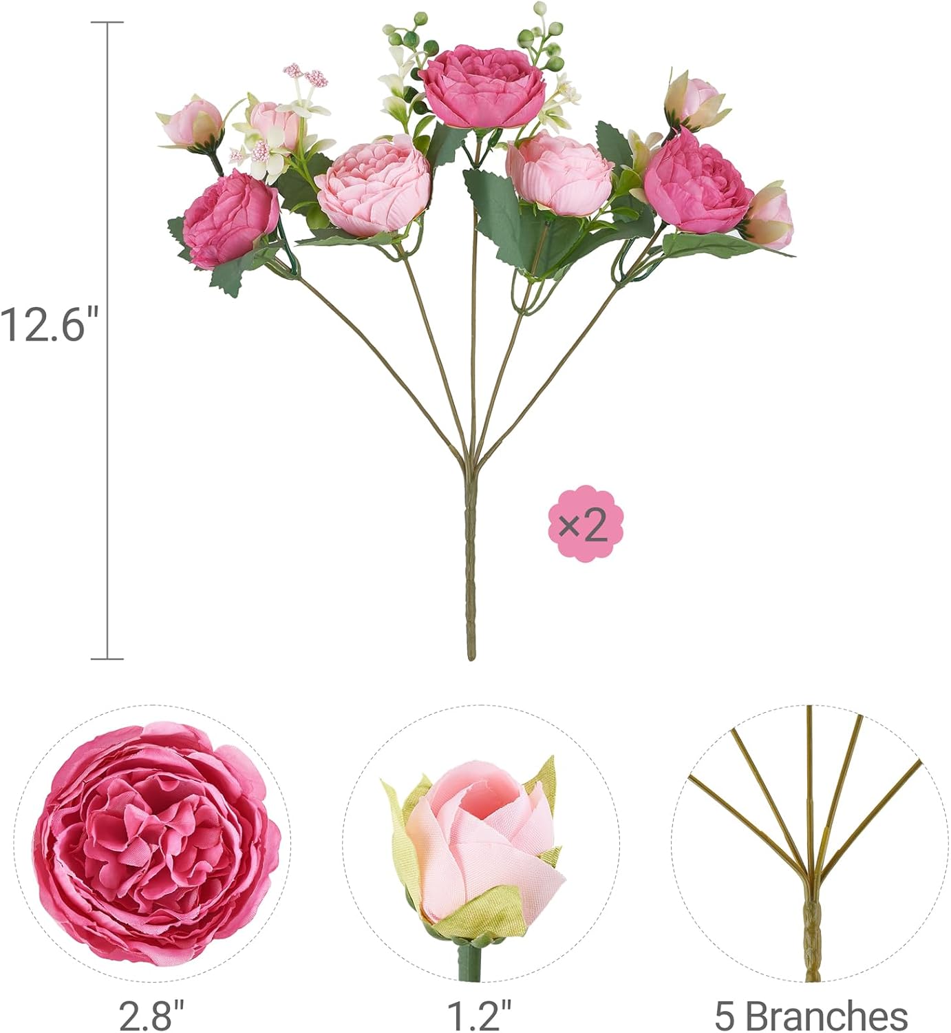 Peonies Artificial Flowers, Small Silk Flowers for Home Decor Indoor Fake Bouquet Faux Floral Arrangements Dining Table Centerpieces for Kitchen Party Decor Pink