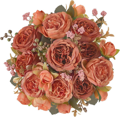 Peonies Artificial Flowers, Small Silk Flowers for Home Decor Indoor Fake Bouquet Faux Floral Arrangements Dining Table Centerpieces for Kitchen Party Decor Pink