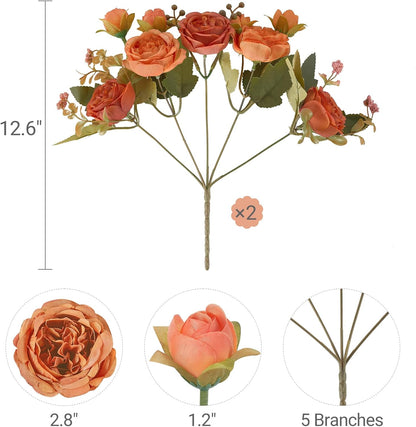 Peonies Artificial Flowers, Small Silk Flowers for Home Decor Indoor Fake Bouquet Faux Floral Arrangements Dining Table Centerpieces for Kitchen Party Decor Pink