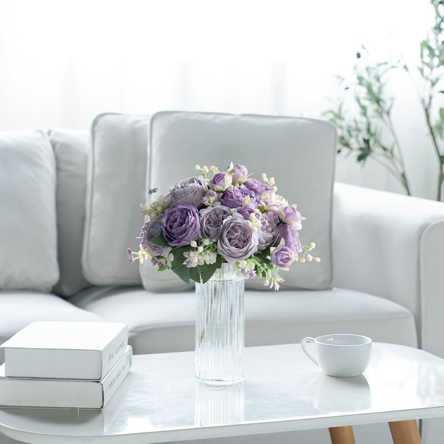 Peonies Artificial Flowers, Small Silk Flowers for Home Decor Indoor Fake Bouquet Faux Floral Arrangements Dining Table Centerpieces for Kitchen Party Decor Pink