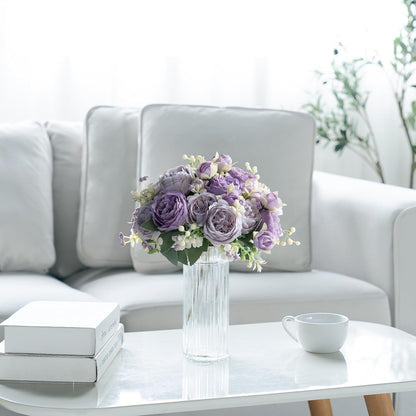 Peonies Artificial Flowers, Small Silk Flowers for Home Decor Indoor Fake Bouquet Faux Floral Arrangements Dining Table Centerpieces for Kitchen Party Decor Pink