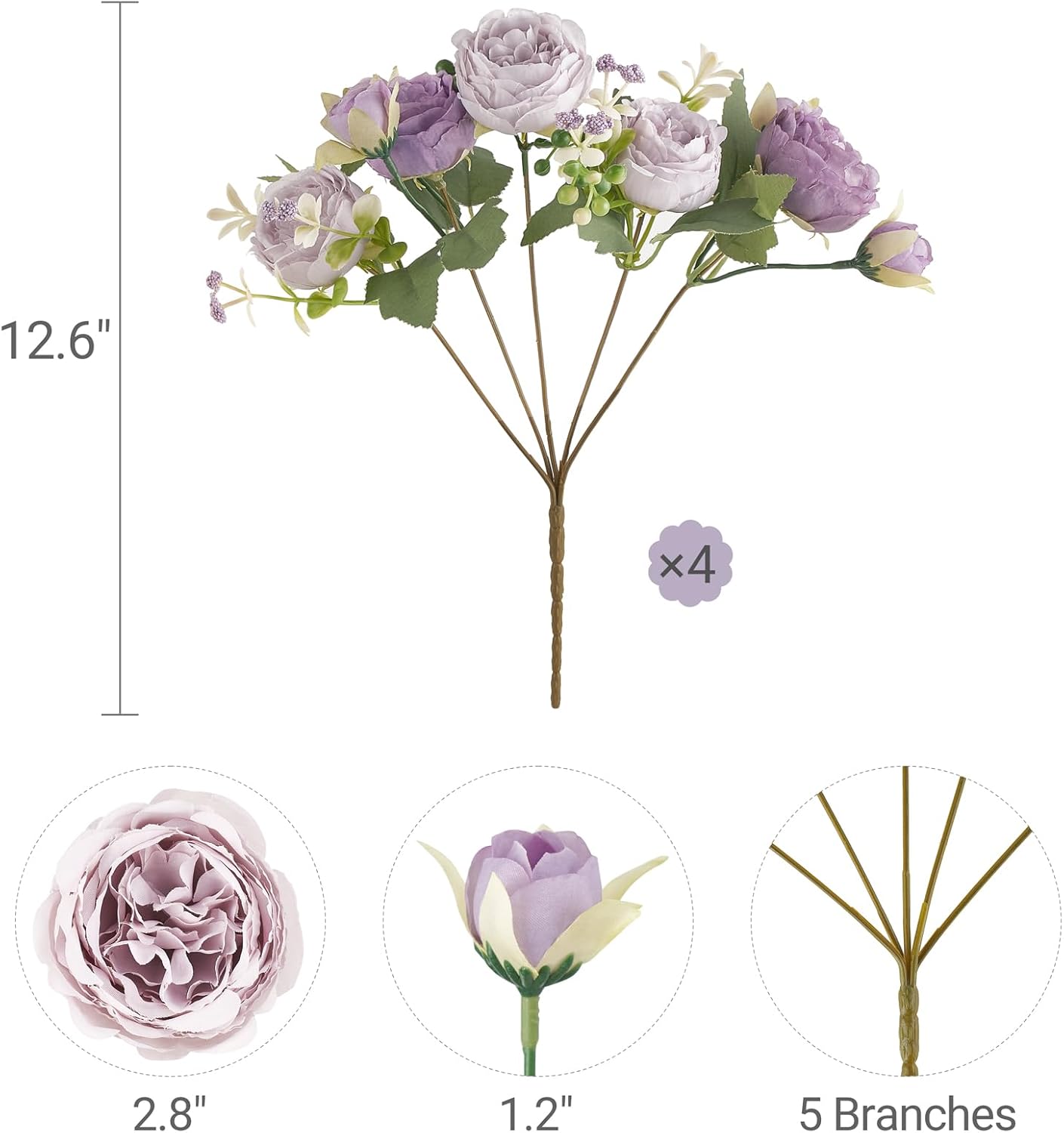 Peonies Artificial Flowers, Small Silk Flowers for Home Decor Indoor Fake Bouquet Faux Floral Arrangements Dining Table Centerpieces for Kitchen Party Decor Pink