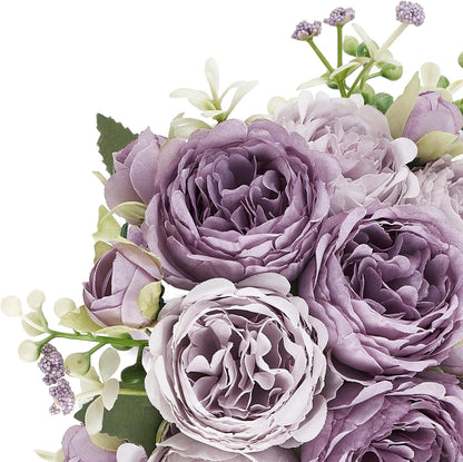 Peonies Artificial Flowers, Small Silk Flowers for Home Decor Indoor Fake Bouquet Faux Floral Arrangements Dining Table Centerpieces for Kitchen Party Decor Pink