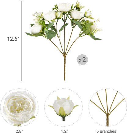 Peonies Artificial Flowers, Small Silk Flowers for Home Decor Indoor Fake Bouquet Faux Floral Arrangements Dining Table Centerpieces for Kitchen Party Decor Pink