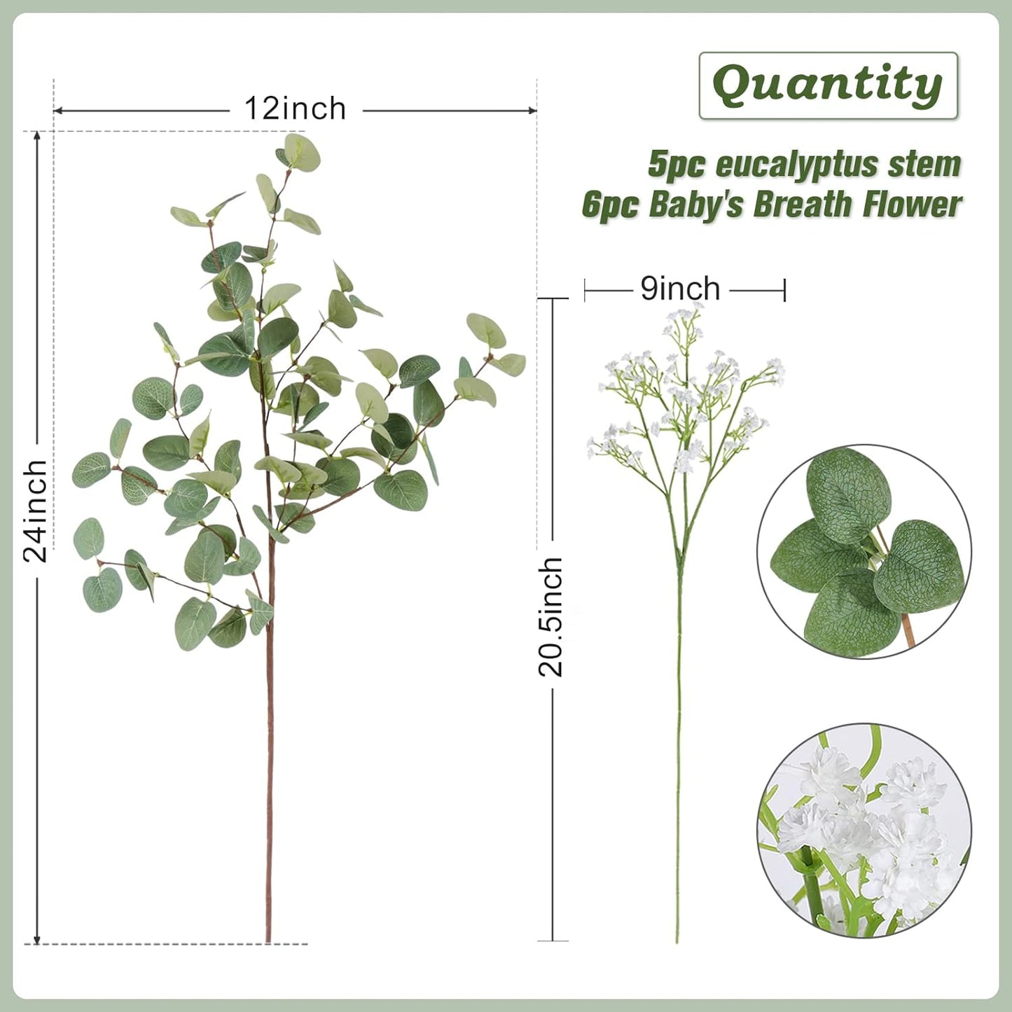6Pcs Artificial Eucalyptus Stems Greenery Stems 24" Tall Fake Plants Decor Faux Floral Stems for Vase Home Party Wedding Decorations