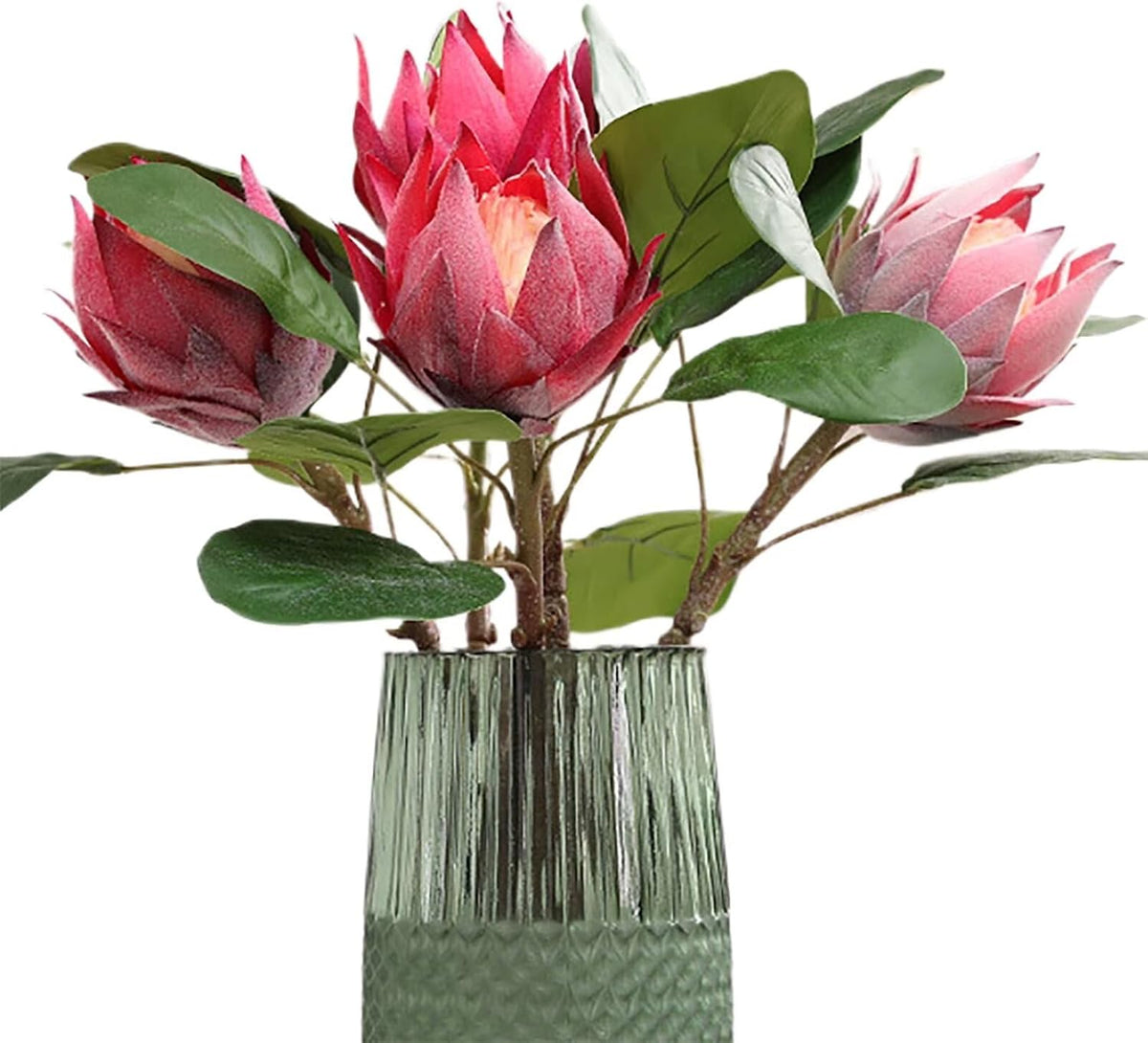 3Pcs Artificial King Protea Flowers Hot Pink Protea Cynaoides Flowers Real Touch Faux Protea Flowers Bouquet Flower Arrangements for Home Garden Wedding Party Decoration
