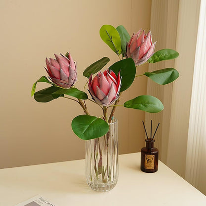 3Pcs Artificial King Protea Flowers Hot Pink Protea Cynaoides Flowers Real Touch Faux Protea Flowers Bouquet Flower Arrangements for Home Garden Wedding Party Decoration