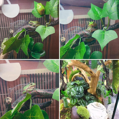 2 PCS Reptile Corner Branch, Resin Climb Tree Branch Decor with Leaves Tank Accessories Terrarium Plant Ornament with Suction Cup for Snake Lizard Bearded Dragons Gecko Climbing