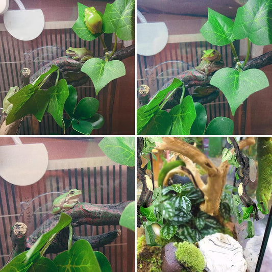 2 PCS Reptile Corner Branch, Resin Climb Tree Branch Decor with Leaves Tank Accessories Terrarium Plant Ornament with Suction Cup for Snake Lizard Bearded Dragons Gecko Climbing