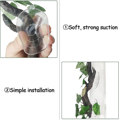 2 PCS Reptile Corner Branch, Resin Climb Tree Branch Decor with Leaves Tank Accessories Terrarium Plant Ornament with Suction Cup for Snake Lizard Bearded Dragons Gecko Climbing