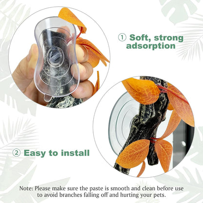 2 PCS Reptile Corner Branch, Resin Climb Tree Branch Decor with Leaves Tank Accessories Terrarium Plant Ornament with Suction Cup for Snake Lizard Bearded Dragons Gecko Climbing