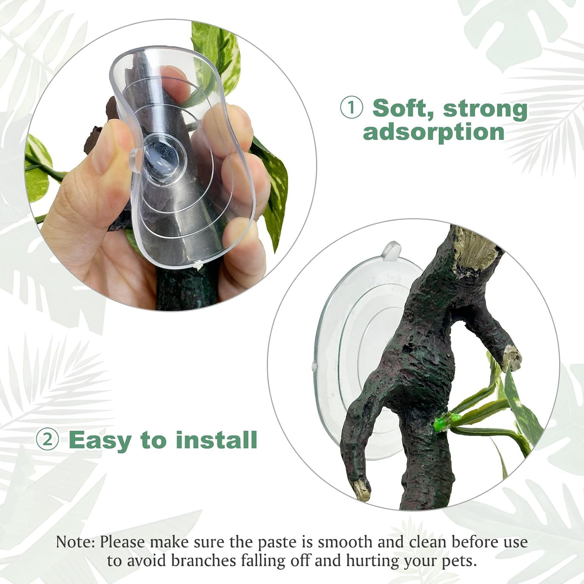 2 PCS Reptile Corner Branch, Resin Climb Tree Branch Decor with Leaves Tank Accessories Terrarium Plant Ornament with Suction Cup for Snake Lizard Bearded Dragons Gecko Climbing