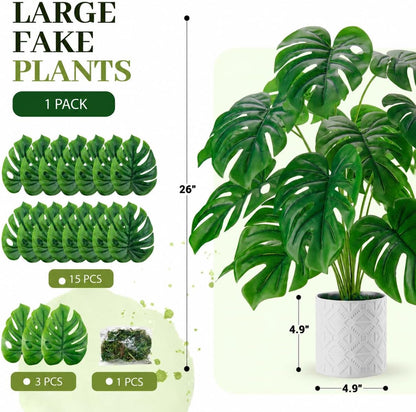 Artificial Plants Indoor Large 26'' Fake Monstera Faux Potted Plants Indoor Tall for Home Farmhouse Bedroom Living Room Decor