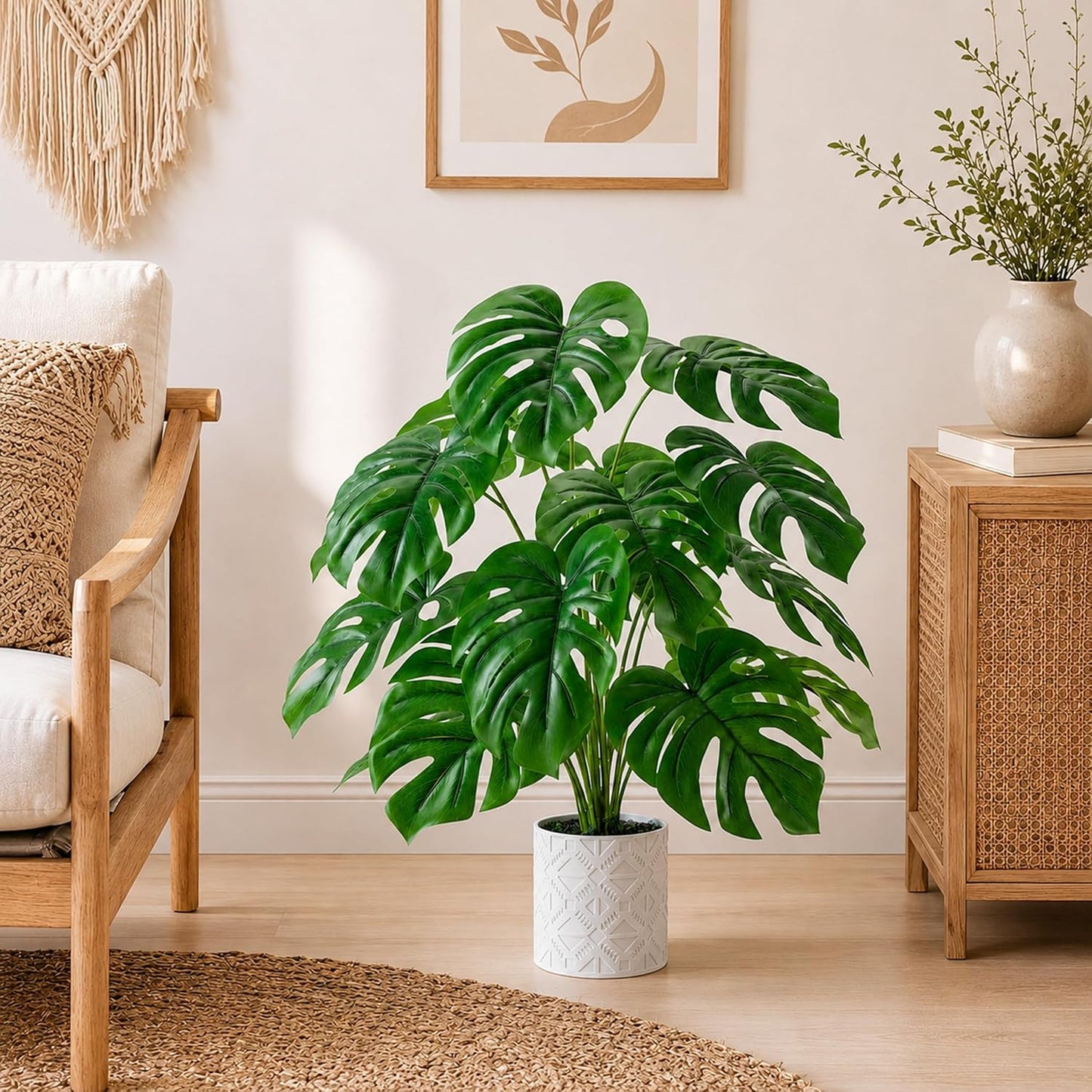 Artificial Plants Indoor Large 26'' Fake Monstera Faux Potted Plants Indoor Tall for Home Farmhouse Bedroom Living Room Decor