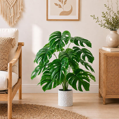 Artificial Plants Indoor Large 26'' Fake Monstera Faux Potted Plants Indoor Tall for Home Farmhouse Bedroom Living Room Decor