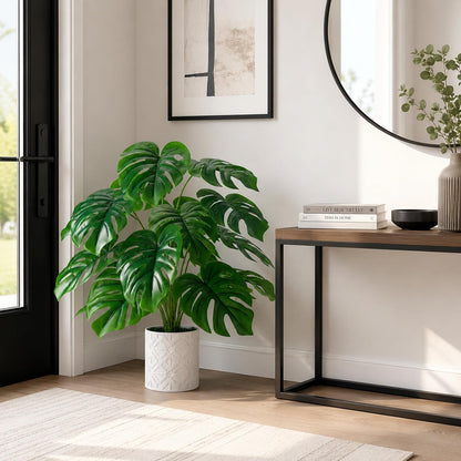 Artificial Plants Indoor Large 26'' Fake Monstera Faux Potted Plants Indoor Tall for Home Farmhouse Bedroom Living Room Decor