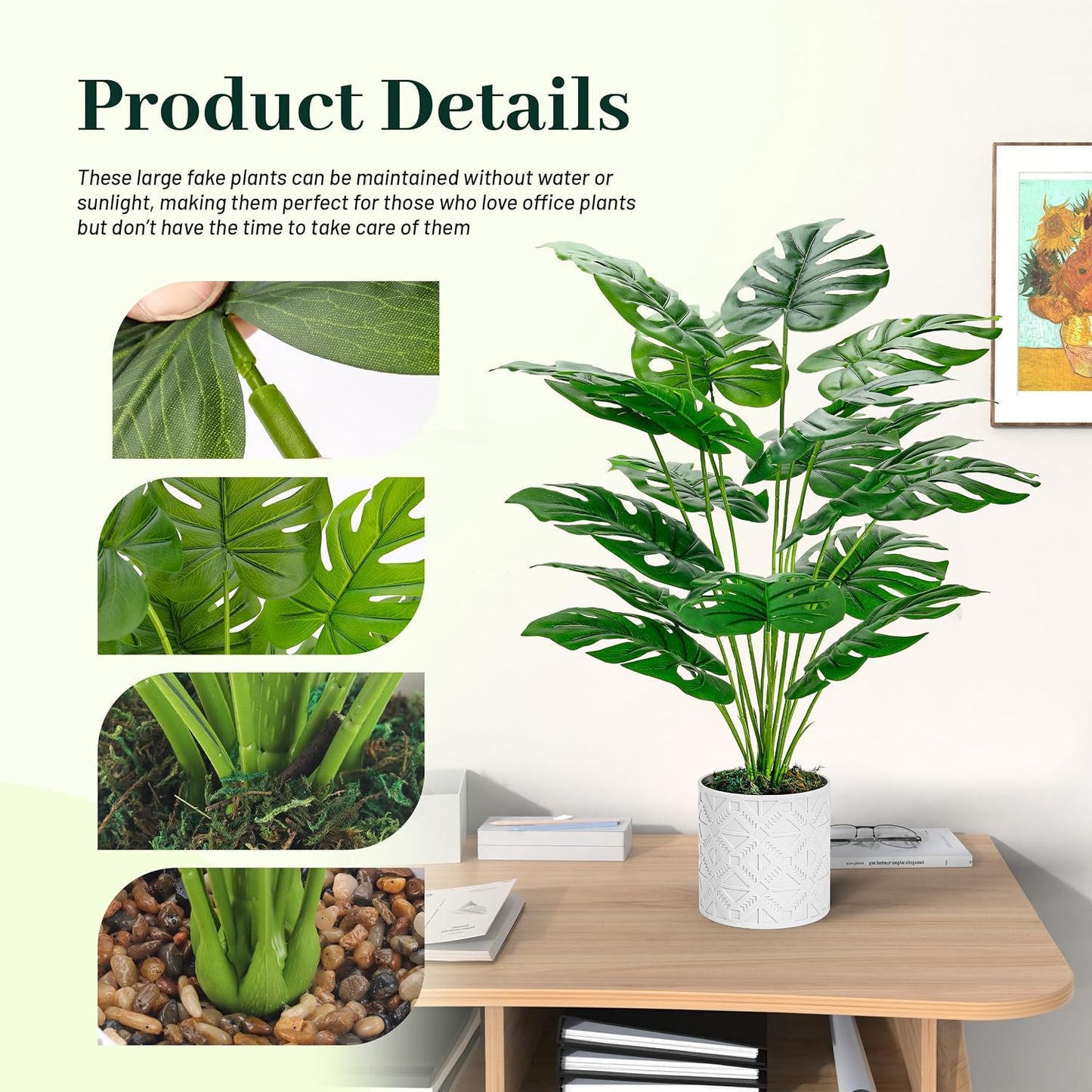 Artificial Plants Indoor Large 26'' Fake Monstera Faux Potted Plants Indoor Tall for Home Farmhouse Bedroom Living Room Decor