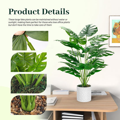 Artificial Plants Indoor Large 26'' Fake Monstera Faux Potted Plants Indoor Tall for Home Farmhouse Bedroom Living Room Decor