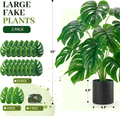 Artificial Plants Indoor Large 26'' Fake Monstera Faux Potted Plants Indoor Tall for Home Farmhouse Bedroom Living Room Decor