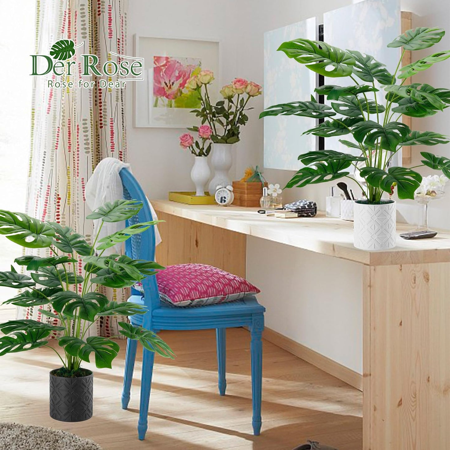 Artificial Plants Indoor Large 26'' Fake Monstera Faux Potted Plants Indoor Tall for Home Farmhouse Bedroom Living Room Decor