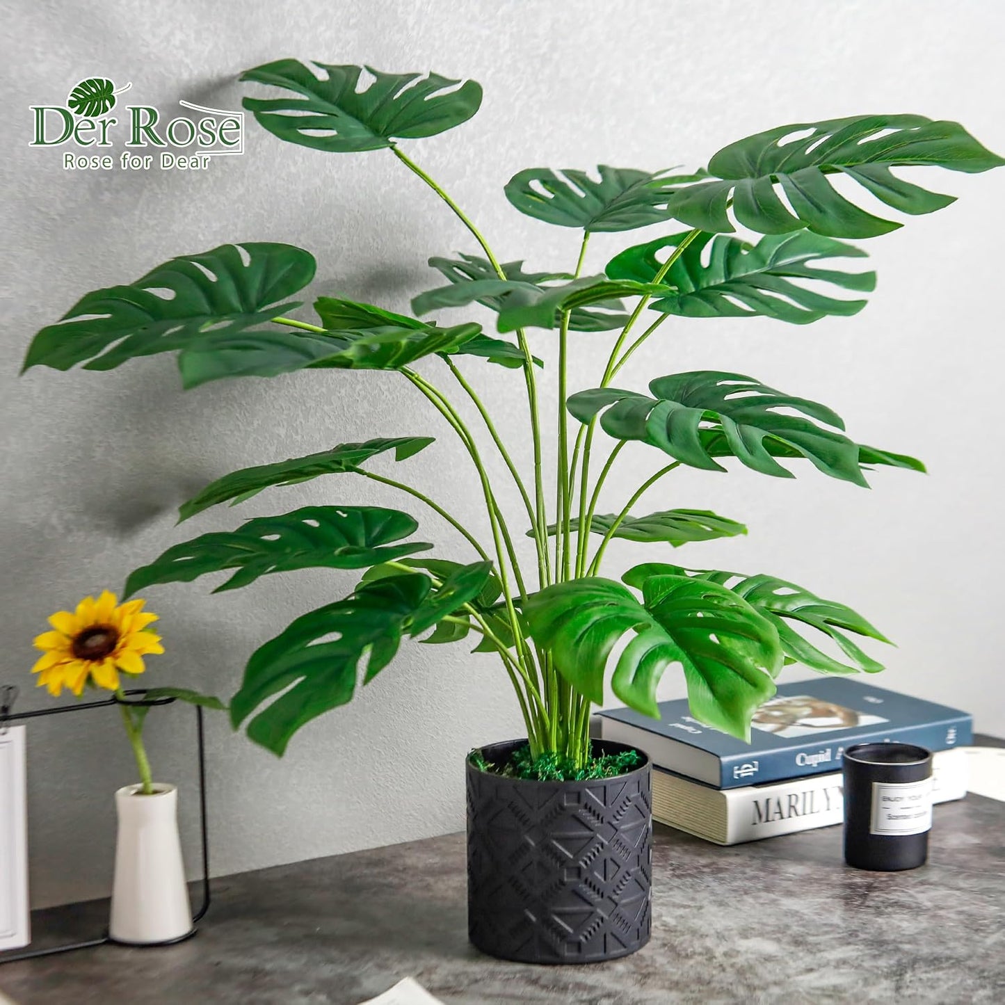 Artificial Plants Indoor Large 26'' Fake Monstera Faux Potted Plants Indoor Tall for Home Farmhouse Bedroom Living Room Decor