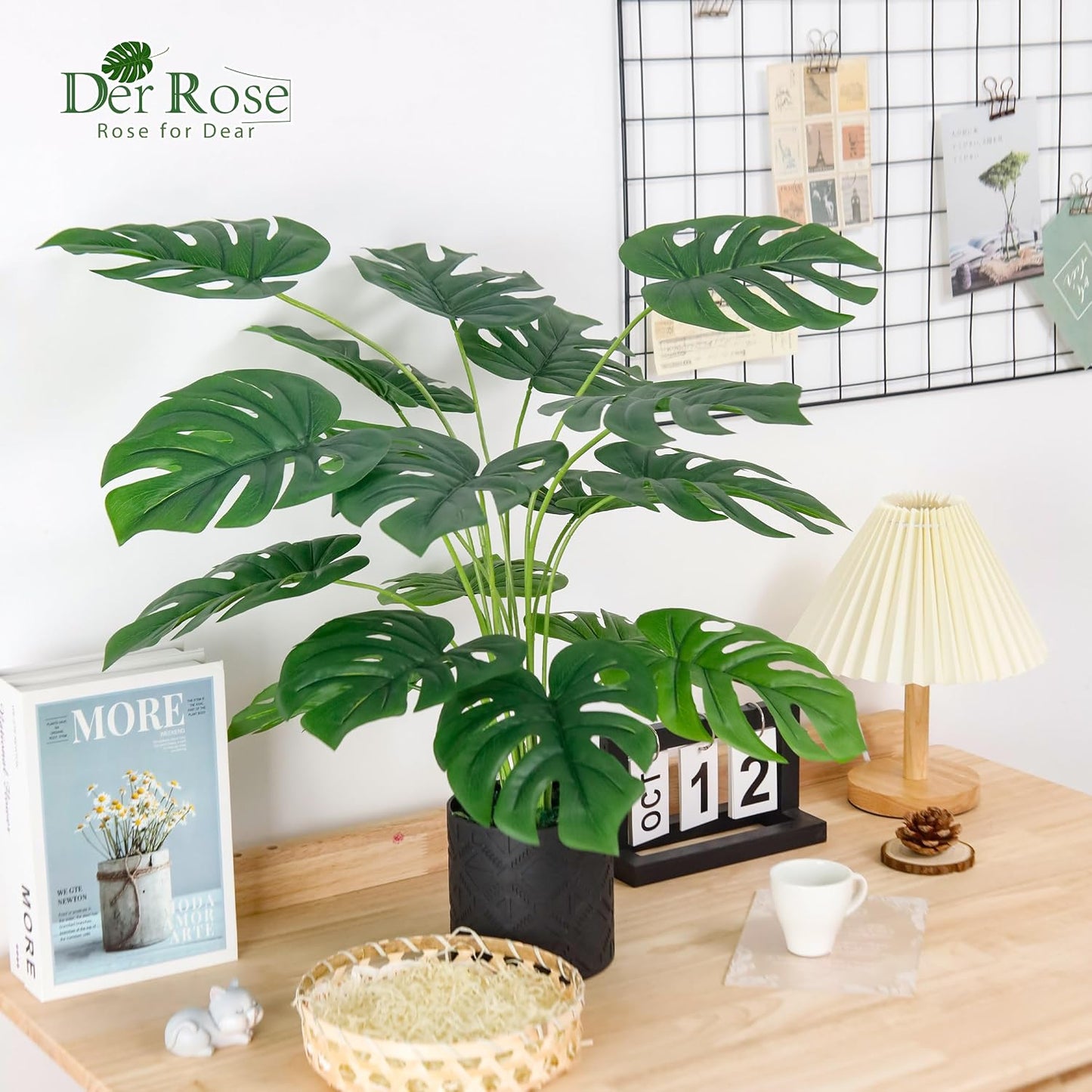 Artificial Plants Indoor Large 26'' Fake Monstera Faux Potted Plants Indoor Tall for Home Farmhouse Bedroom Living Room Decor