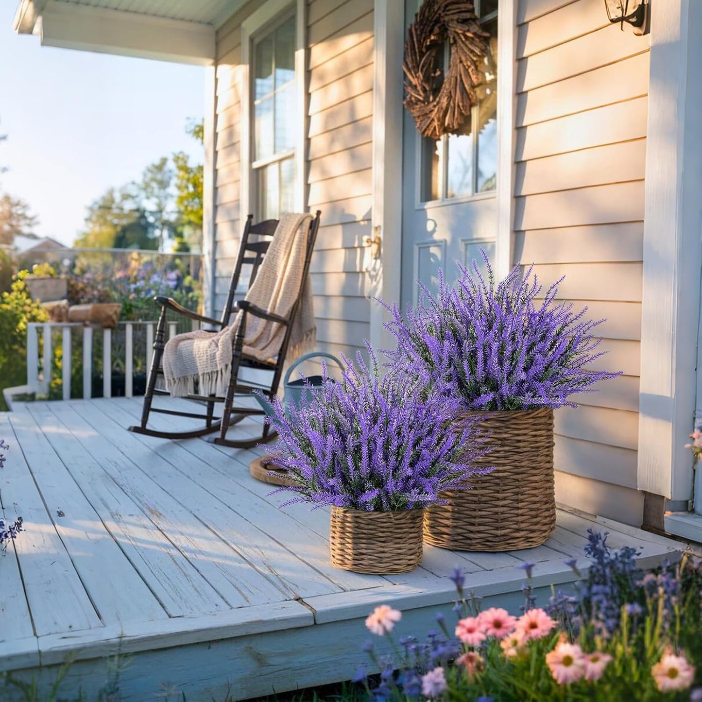 10 Bundles Fake Flowers Artificial Lavender Plants, Purple | Faux plastic plants for home wedding kitchen garden patio porch window box office table centerpieces indoor outdoor decor