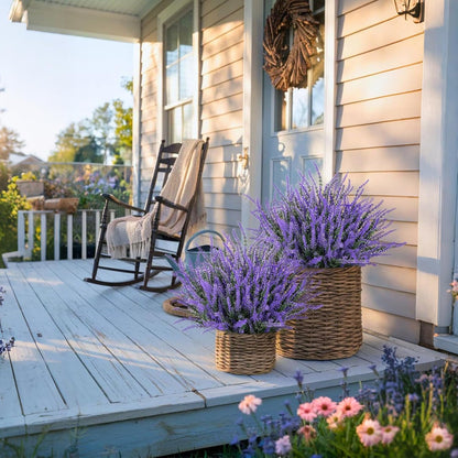 10 Bundles Fake Flowers Artificial Lavender Plants, Purple | Faux plastic plants for home wedding kitchen garden patio porch window box office table centerpieces indoor outdoor decor