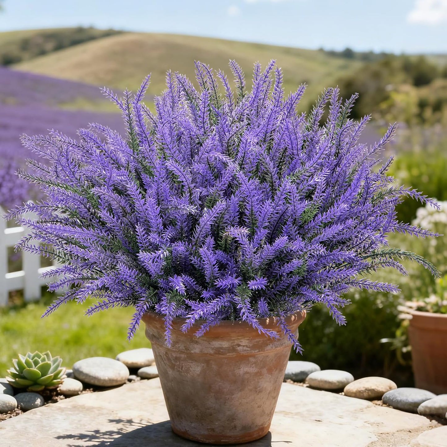 10 Bundles Fake Flowers Artificial Lavender Plants, Purple | Faux plastic plants for home wedding kitchen garden patio porch window box office table centerpieces indoor outdoor decor