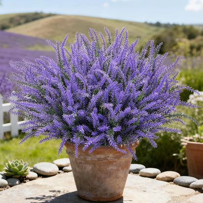 10 Bundles Fake Flowers Artificial Lavender Plants, Purple | Faux plastic plants for home wedding kitchen garden patio porch window box office table centerpieces indoor outdoor decor
