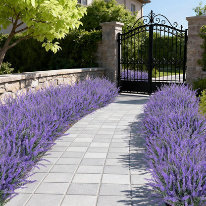 10 Bundles Fake Flowers Artificial Lavender Plants, Purple | Faux plastic plants for home wedding kitchen garden patio porch window box office table centerpieces indoor outdoor decor