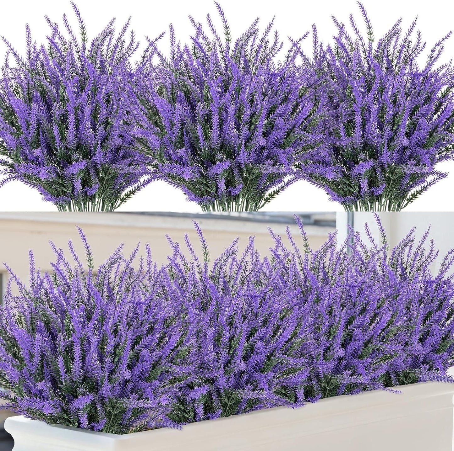 10 Bundles Fake Flowers Artificial Lavender Plants, Purple | Faux plastic plants for home wedding kitchen garden patio porch window box office table centerpieces indoor outdoor decor