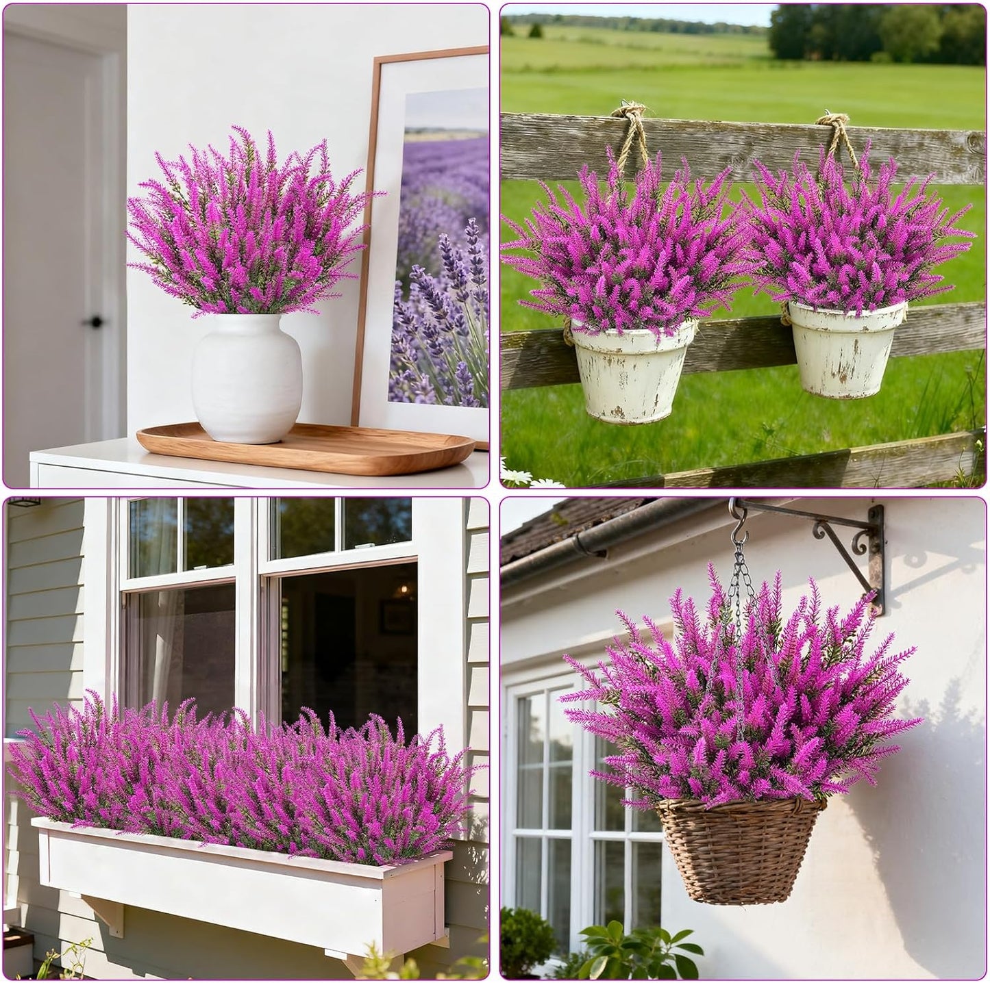 10 Bundles Fake Flowers Artificial Lavender Plants, Purple | Faux plastic plants for home wedding kitchen garden patio porch window box office table centerpieces indoor outdoor decor