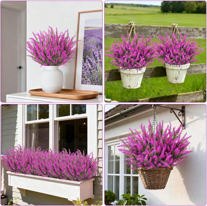 10 Bundles Fake Flowers Artificial Lavender Plants, Purple | Faux plastic plants for home wedding kitchen garden patio porch window box office table centerpieces indoor outdoor decor
