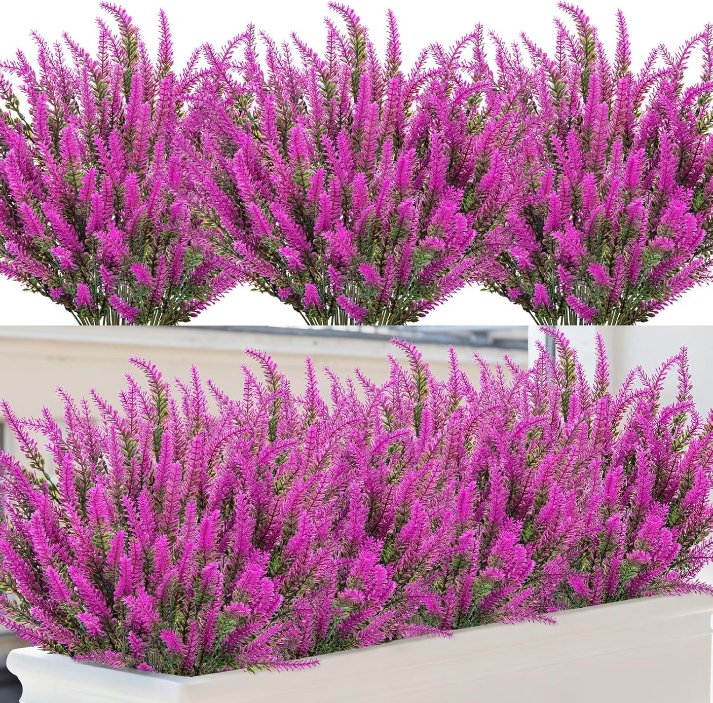 10 Bundles Fake Flowers Artificial Lavender Plants, Purple | Faux plastic plants for home wedding kitchen garden patio porch window box office table centerpieces indoor outdoor decor