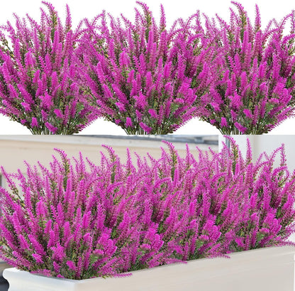 10 Bundles Fake Flowers Artificial Lavender Plants, Purple | Faux plastic plants for home wedding kitchen garden patio porch window box office table centerpieces indoor outdoor decor