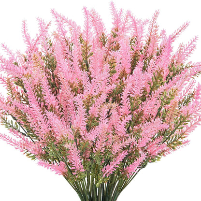 10 Bundles Fake Flowers Artificial Lavender Plants, Purple | Faux plastic plants for home wedding kitchen garden patio porch window box office table centerpieces indoor outdoor decor