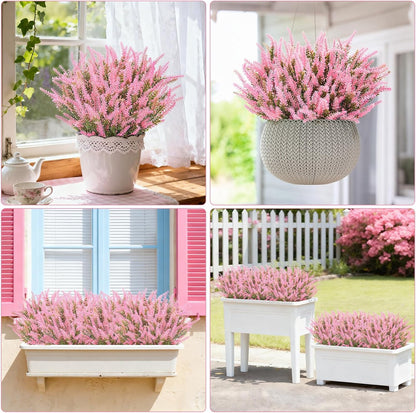 10 Bundles Fake Flowers Artificial Lavender Plants, Purple | Faux plastic plants for home wedding kitchen garden patio porch window box office table centerpieces indoor outdoor decor