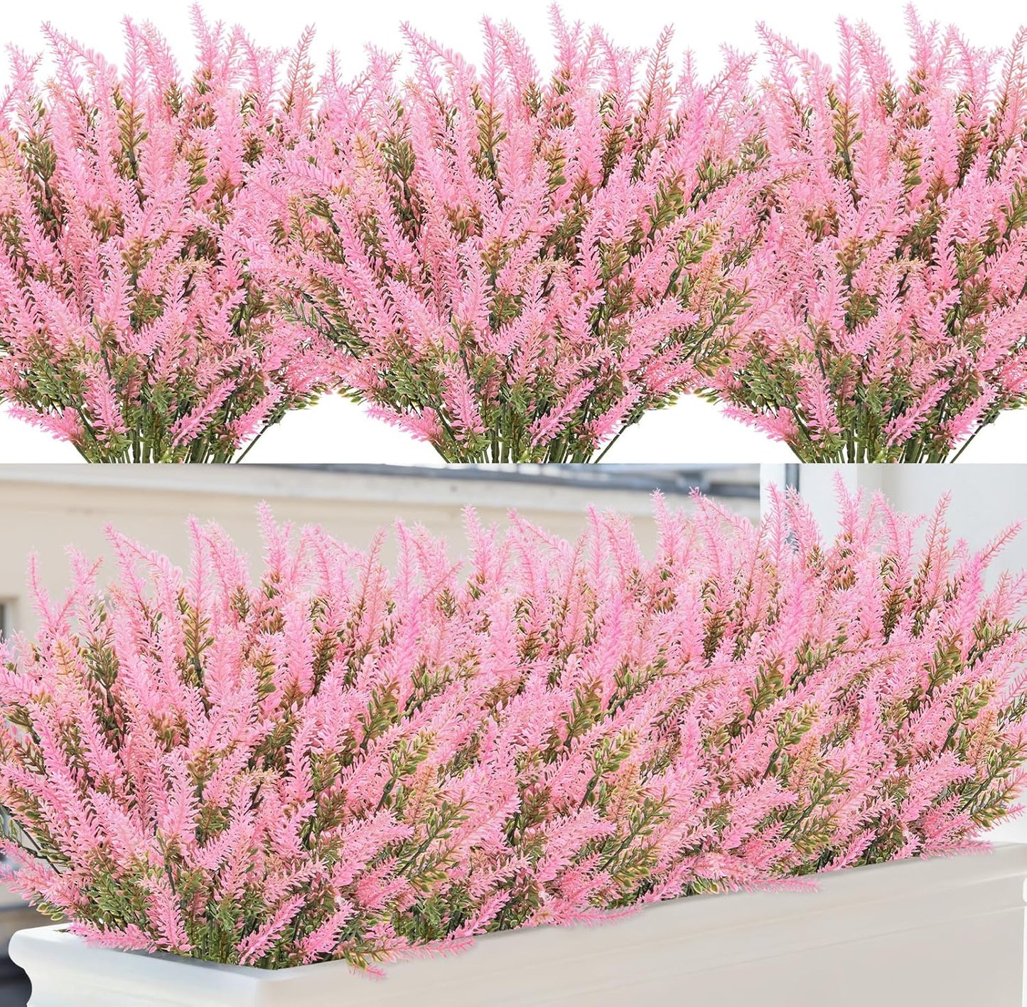 10 Bundles Fake Flowers Artificial Lavender Plants, Purple | Faux plastic plants for home wedding kitchen garden patio porch window box office table centerpieces indoor outdoor decor