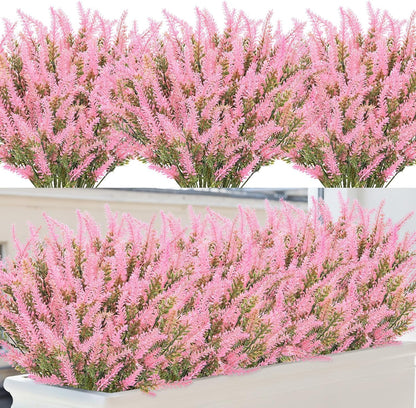 10 Bundles Fake Flowers Artificial Lavender Plants, Purple | Faux plastic plants for home wedding kitchen garden patio porch window box office table centerpieces indoor outdoor decor