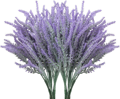 10 Bundles Fake Flowers Artificial Lavender Plants, Purple | Faux plastic plants for home wedding kitchen garden patio porch window box office table centerpieces indoor outdoor decor