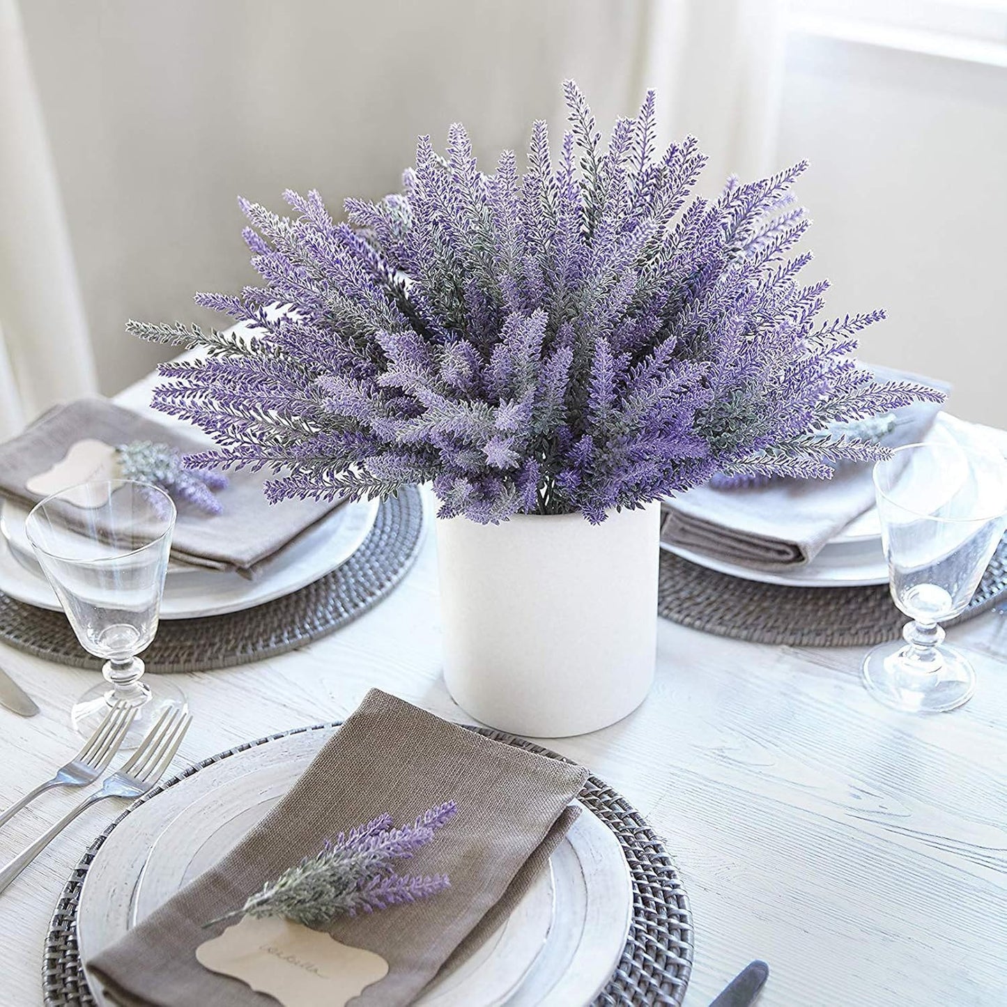 10 Bundles Fake Flowers Artificial Lavender Plants, Purple | Faux plastic plants for home wedding kitchen garden patio porch window box office table centerpieces indoor outdoor decor
