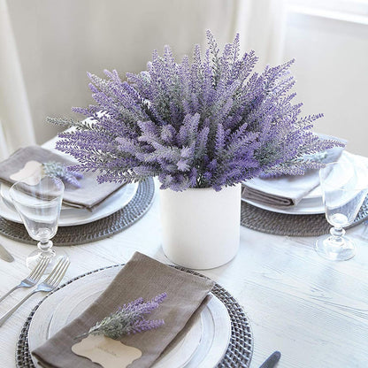 10 Bundles Fake Flowers Artificial Lavender Plants, Purple | Faux plastic plants for home wedding kitchen garden patio porch window box office table centerpieces indoor outdoor decor