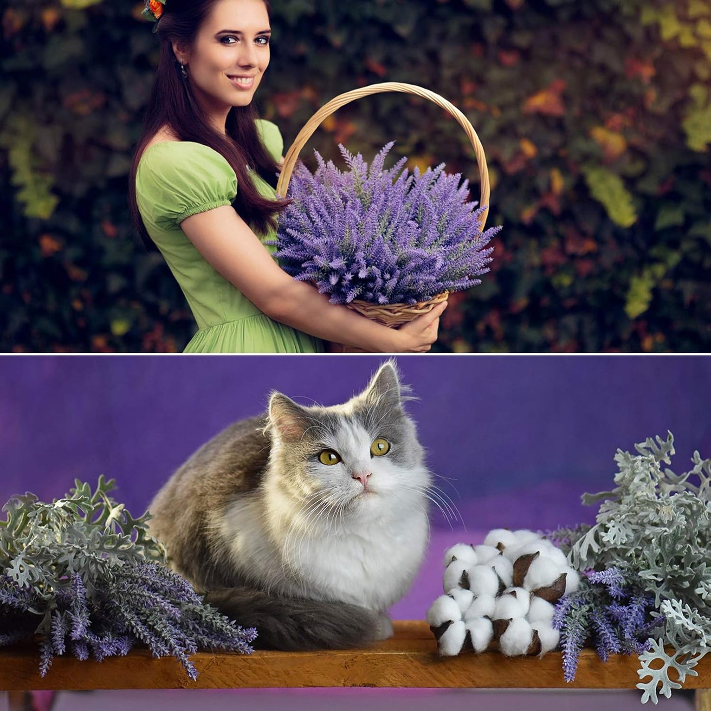 10 Bundles Fake Flowers Artificial Lavender Plants, Purple | Faux plastic plants for home wedding kitchen garden patio porch window box office table centerpieces indoor outdoor decor