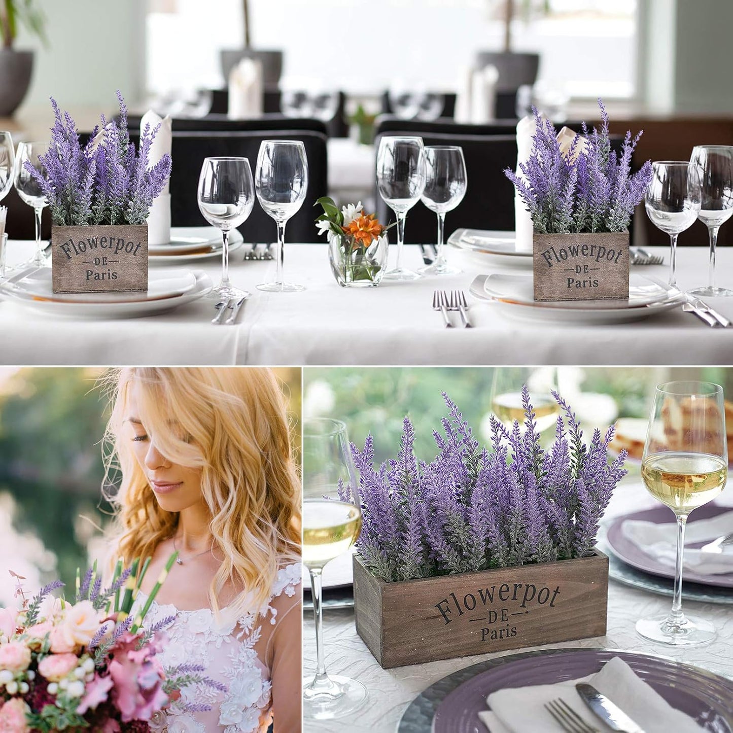 10 Bundles Fake Flowers Artificial Lavender Plants, Purple | Faux plastic plants for home wedding kitchen garden patio porch window box office table centerpieces indoor outdoor decor
