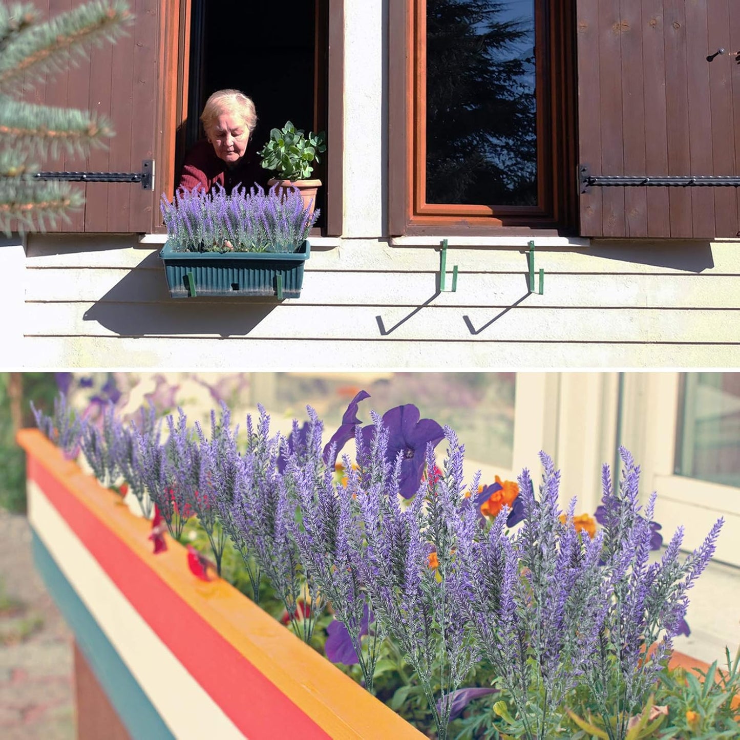 10 Bundles Fake Flowers Artificial Lavender Plants, Purple | Faux plastic plants for home wedding kitchen garden patio porch window box office table centerpieces indoor outdoor decor