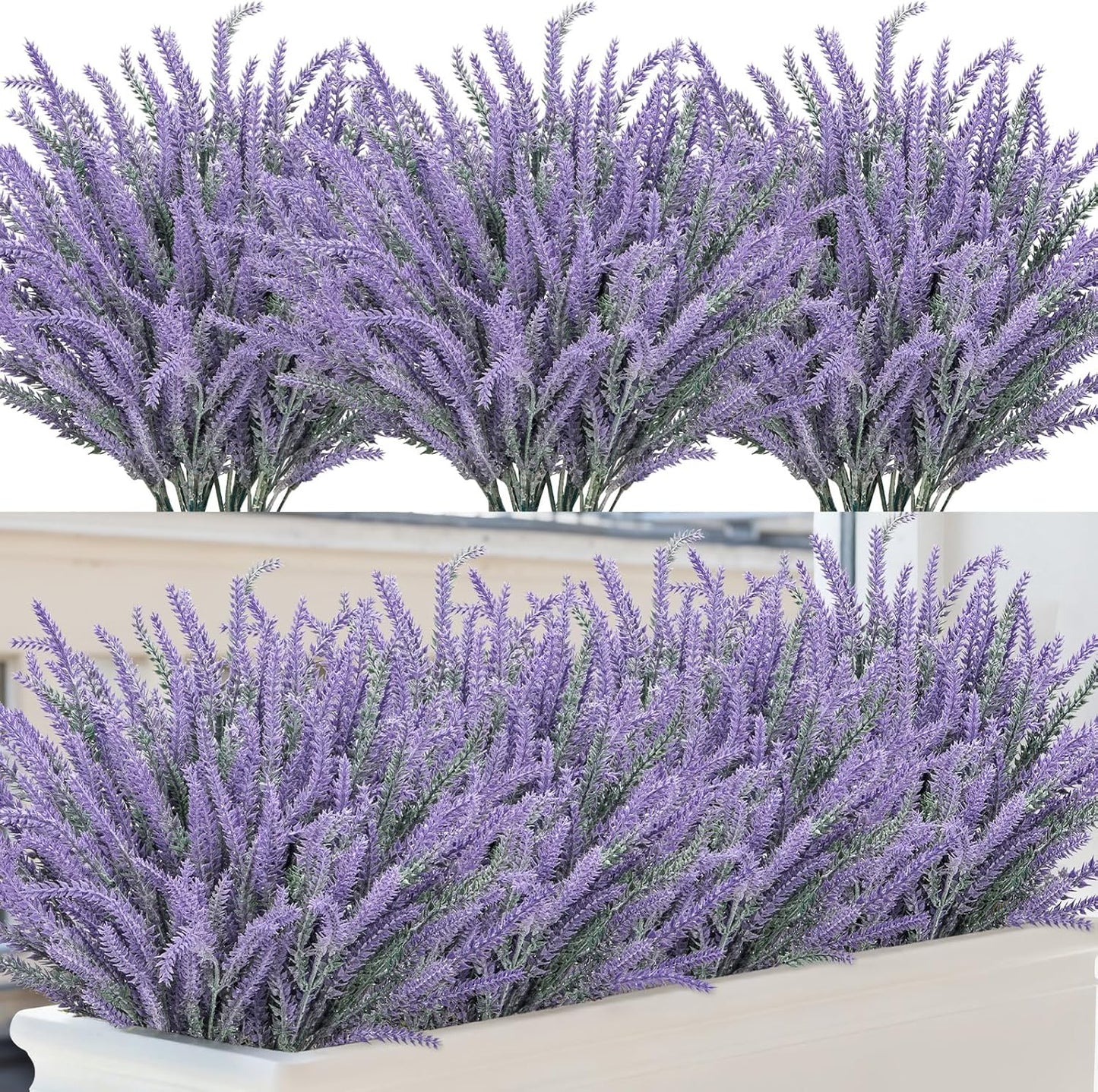 10 Bundles Fake Flowers Artificial Lavender Plants, Purple | Faux plastic plants for home wedding kitchen garden patio porch window box office table centerpieces indoor outdoor decor