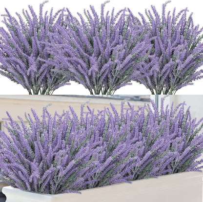 10 Bundles Fake Flowers Artificial Lavender Plants, Purple | Faux plastic plants for home wedding kitchen garden patio porch window box office table centerpieces indoor outdoor decor