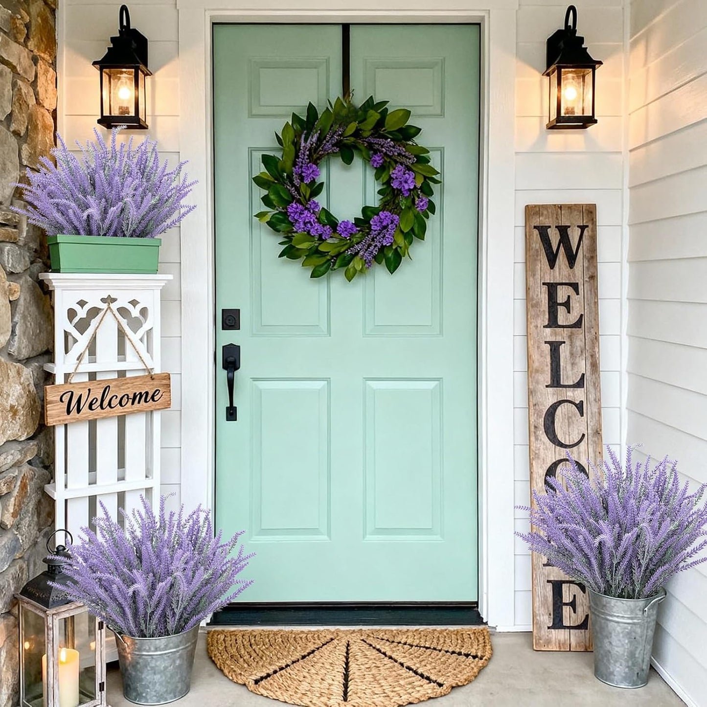 10 Bundles Fake Flowers Artificial Lavender Plants, Purple | Faux plastic plants for home wedding kitchen garden patio porch window box office table centerpieces indoor outdoor decor