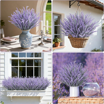 10 Bundles Fake Flowers Artificial Lavender Plants, Purple | Faux plastic plants for home wedding kitchen garden patio porch window box office table centerpieces indoor outdoor decor